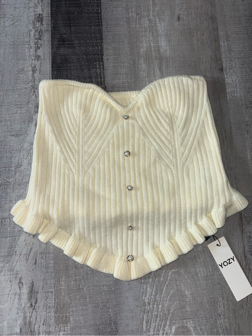 🐚NWT YOZY Cream Ribbed Knit Strapless Corset/Tube Top